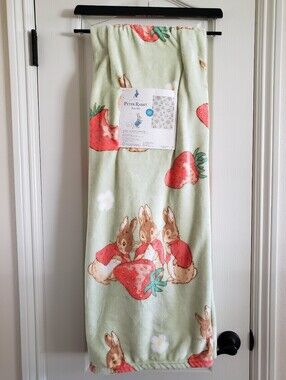 Beatrix Potter Peter Rabbit Sage Green 50x70  Strawberry Plush Throw Blanket NWT